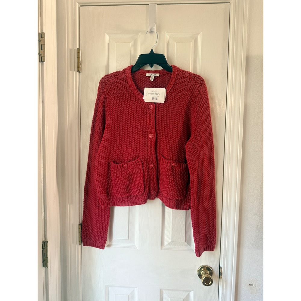 Splendid Red Chunky Knit Cardigan Sweater‎ Button Front Pockets RS4K860 Large
